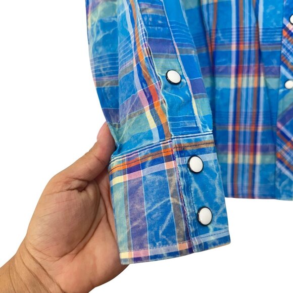 Rock & Roll Cowgirl Blue Plaid Western Snap Button Shirt SZ M Embroidered - Picture 9 of 13